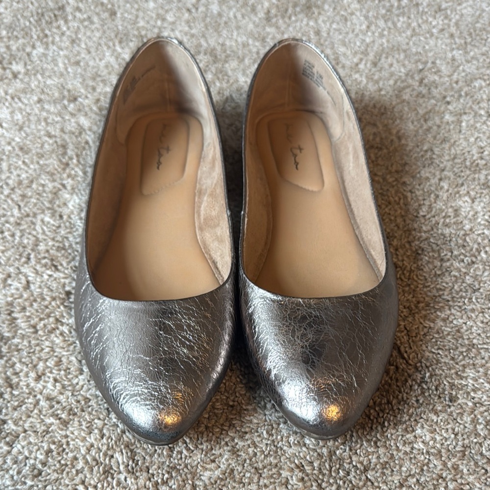 Me Too Silver Metallic Flats with Textured Finish